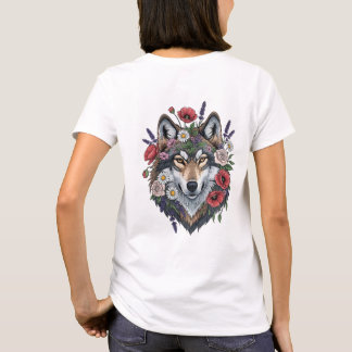 Majestic Wolf with Floral Crown - Wildlife and Nat T-Shirt