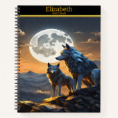 Majestic Wölfe heulen unter einem strahlenden Voll Notizblock (Vorderseite)