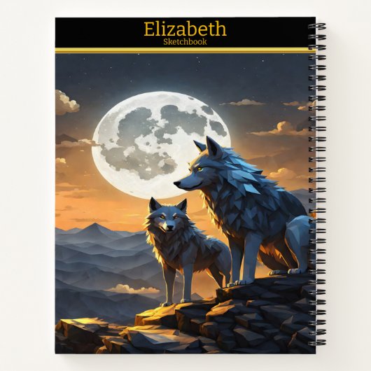 Majestic Wölfe heulen unter einem strahlenden Voll Notizblock (Rückseite)