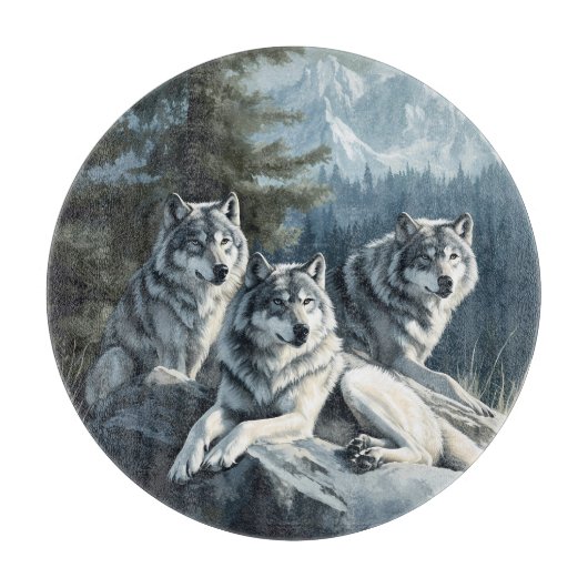 Majestic Wolves Glass Cutting Board Schneidebrett (Vorderseite)