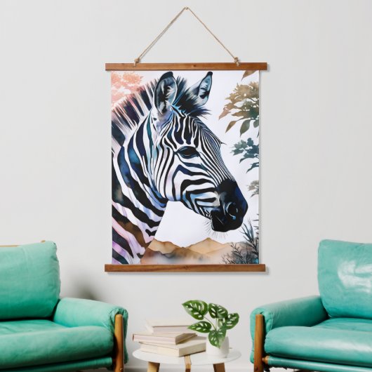 Majestic Zebra in Wasserfarbe Wandteppich Mit Holzrahmen (Wohnzimmer)