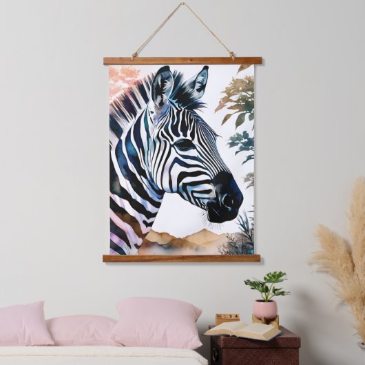 Majestic Zebra in Wasserfarbe Wandteppich Mit Holzrahmen (Schlafzimmer)