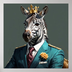Majestic Zebra mit Kronportraitmalerei Poster
