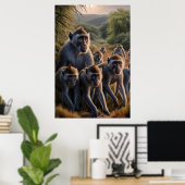 Majestisch bewundernswerte Affen üppig grünes Feld Poster (Heimbüro)