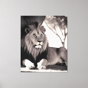 Majistisch-afrikanische Lion Black und White Leinwanddruck