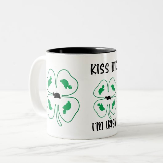 MaJk Turtle "Kiss me I'm Irish" glückliche Keramik Zweifarbige Tasse (Vorderseite Links)