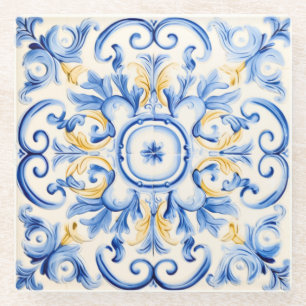 Majolica: Blau und Gold Glasuntersetzer