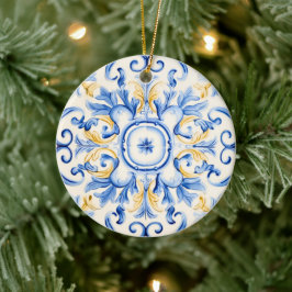 Majolica: Blau und Gold Keramik Ornament