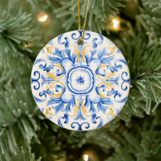 Majolica: Blau und Gold Keramik Ornament