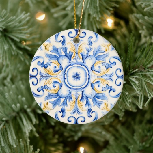 Majolica: Blau und Gold Keramik Ornament (Baum)