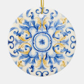 Majolica: Blau und Gold Keramik Ornament (Vorne)