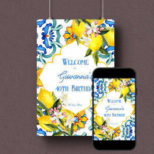 Majolica blauen Fliesen Zitronen Geburtstagsgesche Poster