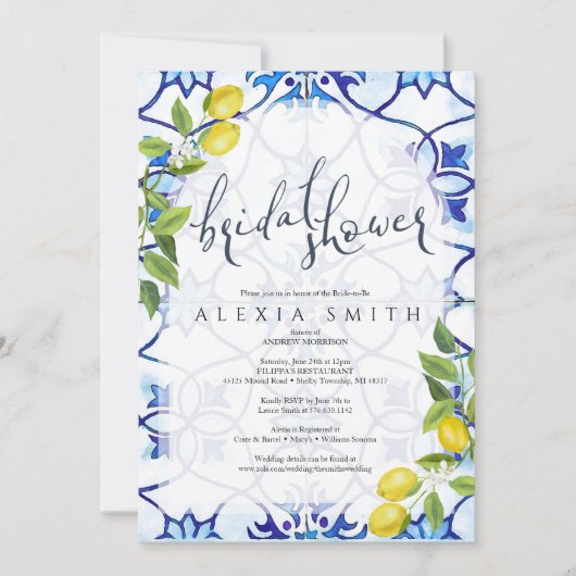 Majolica Fliesen Brautdusche Einladung Sizilien (Vorderseite)