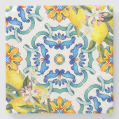 Majolica Fliesen Zitronen Brautparty bevorzugt Steinuntersetzer (Vorderseite)