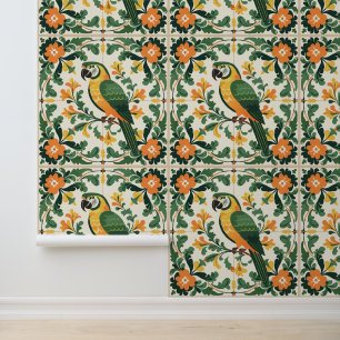 Majolica Style Parrot Tiles Tapete