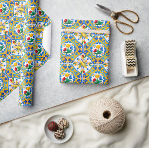 Majolika, blaue Fliesen, sizilianische Fliesen, Ke Geschenkpapier