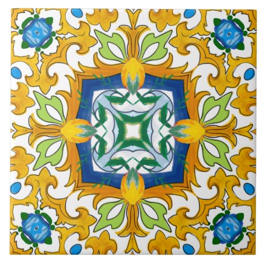 Majolika, mediterrane Fliesen, Fliese (Vorderseite)
