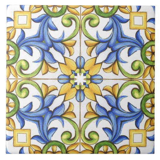 Majolika, mediterrane Fliesen, Fliese (Vorderseite)