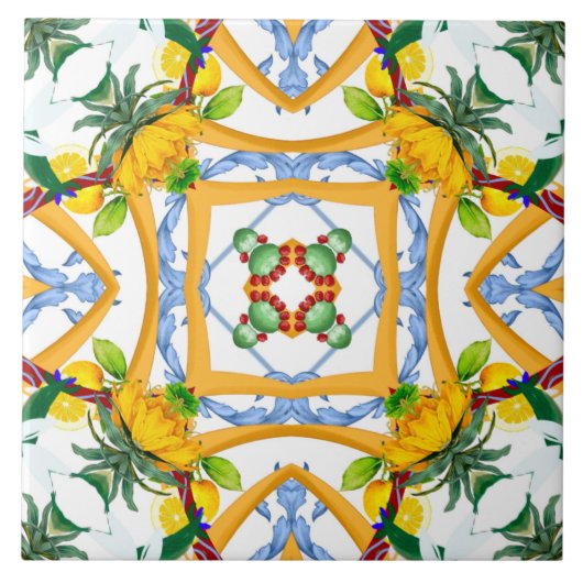 Majolika, mediterrane Fliesen, Fliese (Vorderseite)