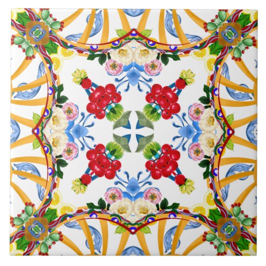 Majolika, mediterrane Fliesen, Fliese (Vorderseite)