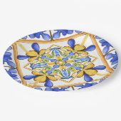 Majolika, mediterrane Fliesen, Pappteller (Schrägansicht)