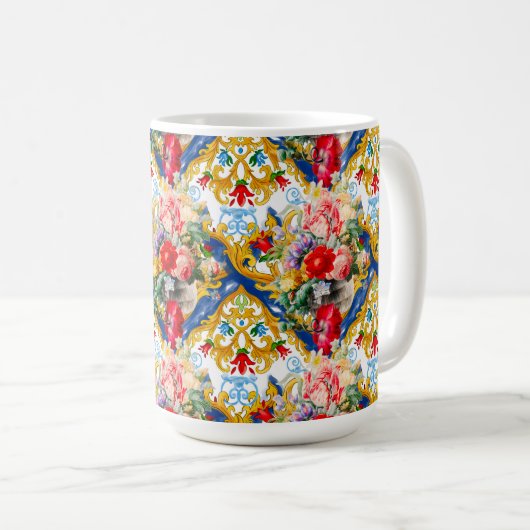 Majolika, sizilianischer Stil, Blume Kaffeetasse (VorderseiteRechts)