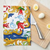 Majolika, sizilianischer Stil, Zitronen-Schürze Geschirrtuch (Viertel Falte)