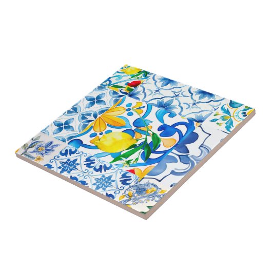 Majolika, Zitrone, sizilianische Fliesen, Fliese (Seite)