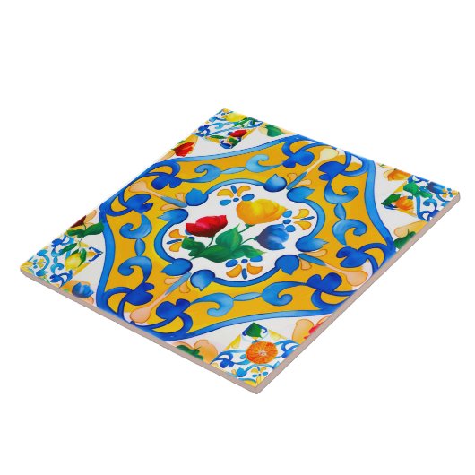 Majolika, Zitrone, sizilianische Fliesen, Fliese (Seite)