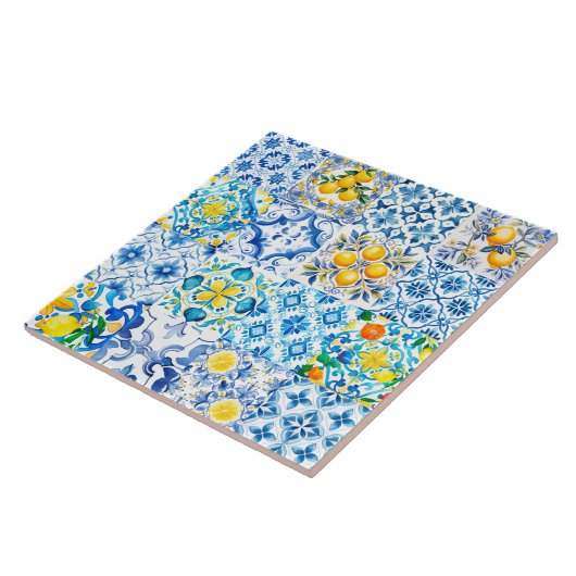 Majolika, Zitrone, sizilianische Fliesen, Fliese (Seite)