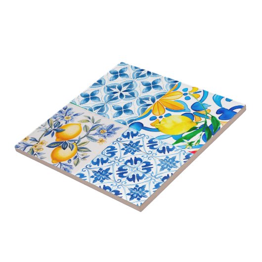 Majolika, Zitrone, sizilianische Fliesen, Fliese (Seite)