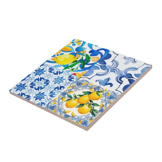 Majolika, Zitrone, sizilianische Fliesen, Fliese (Seite)