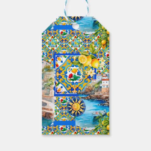 Majolika, Zitrone, sizilianische Fliesen, Geschenkanhänger (Vorderseite)