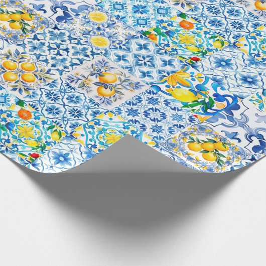 Majolika, Zitrone, sizilianische Fliesen, Geschenkpapier (Ecke)