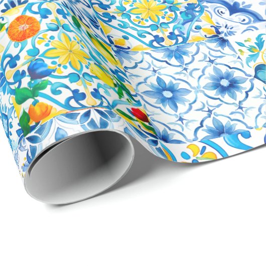 Majolika, Zitrone, sizilianische Fliesen, Geschenkpapier (Rolleneckpunkt)