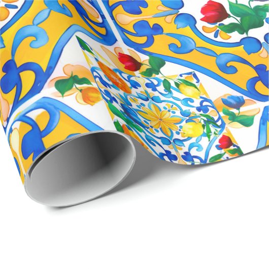 Majolika, Zitrone, sizilianische Fliesen, Geschenkpapier (Rolleneckpunkt)