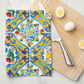 Majolika, Zitrone, sizilianische Fliesen, Geschirrtuch (Viertel Falte)