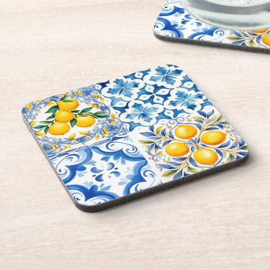 Majolika, Zitrone, sizilianische Fliesen, Getränkeuntersetzer (Linke Seite)