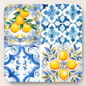 Majolika, Zitrone, sizilianische Fliesen, Getränkeuntersetzer (Vorderseite)