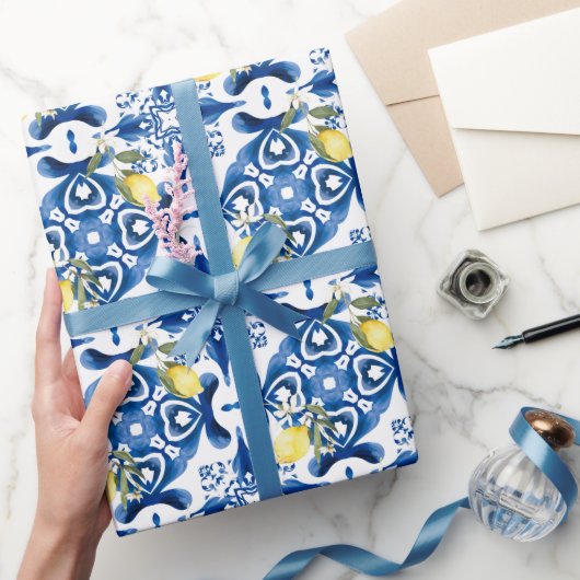 Majolika, Zitrone, sizilianische Fliesen, Keramik Geschenkpapier (Schenken)