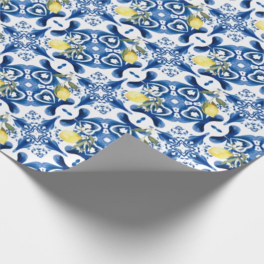 Majolika, Zitrone, sizilianische Fliesen, Keramik  Geschenkpapier (Ecke)