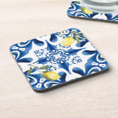 Majolika, Zitrone, sizilianische Fliesen, Keramik  Getränkeuntersetzer (Linke Seite)