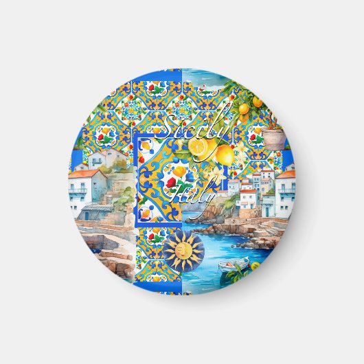 Majolika, Zitrone, sizilianische Fliesen, Magnet (Vorne)