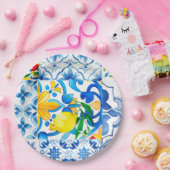 Majolika, Zitrone, sizilianische Fliesen, Pappteller (Party)