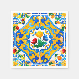 Majolika, Zitrone, sizilianische Fliesen, Serviette