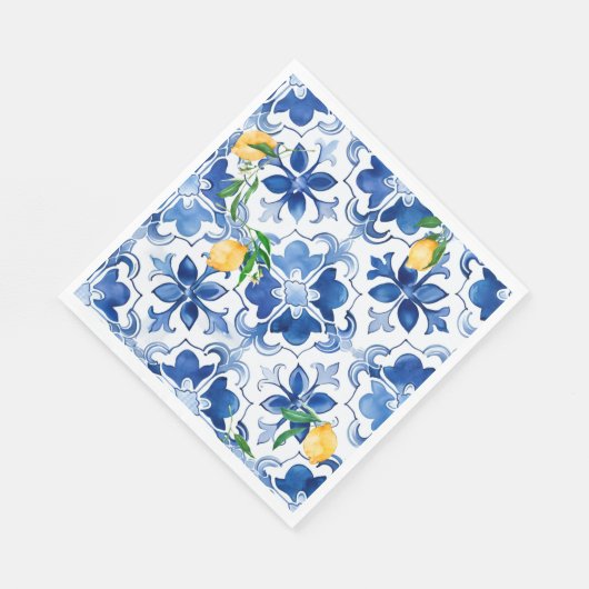 Majolika, Zitrone, sizilianische Fliesen, Serviette (Ecke)