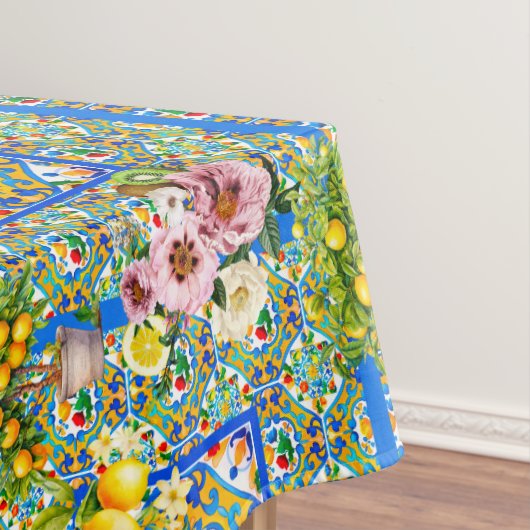 Majolika, Zitrone, sizilianische Fliesen, Tischdecke (Beispiel)