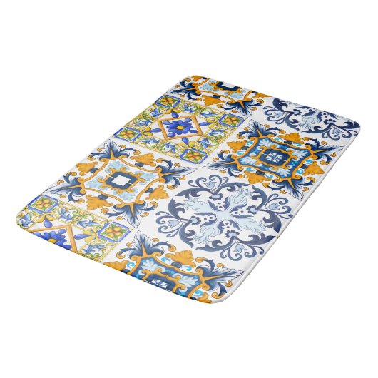 Majolika, Zitronen, sizilianische Fliesen    Badematte (Schrägansicht)