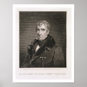 Major General William Henry Harrison, mit Gravur v Poster