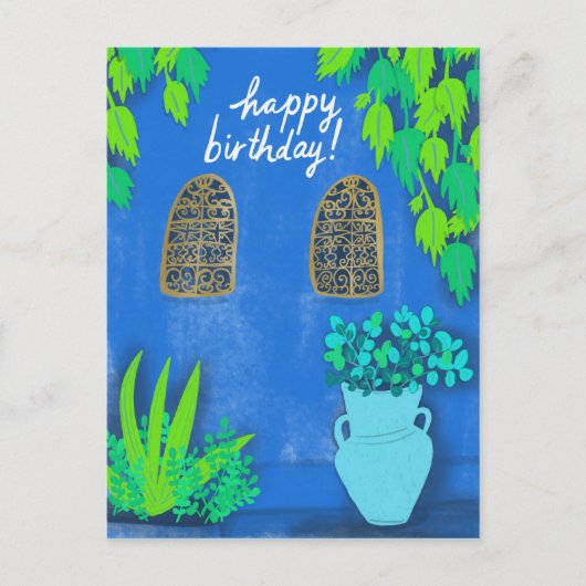 Majorelle Gardens Blue La Jardin HAPPY BIRTHDAY Postkarte (Vorderseite)